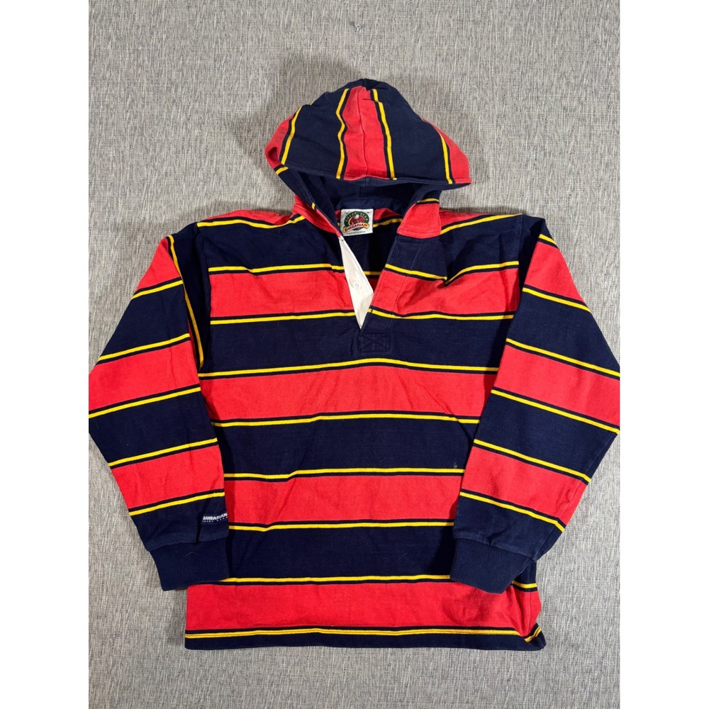 Barbarian Rugby Wear Queens University Hooded Rugby Shirt Navy Red Yellow Mens M